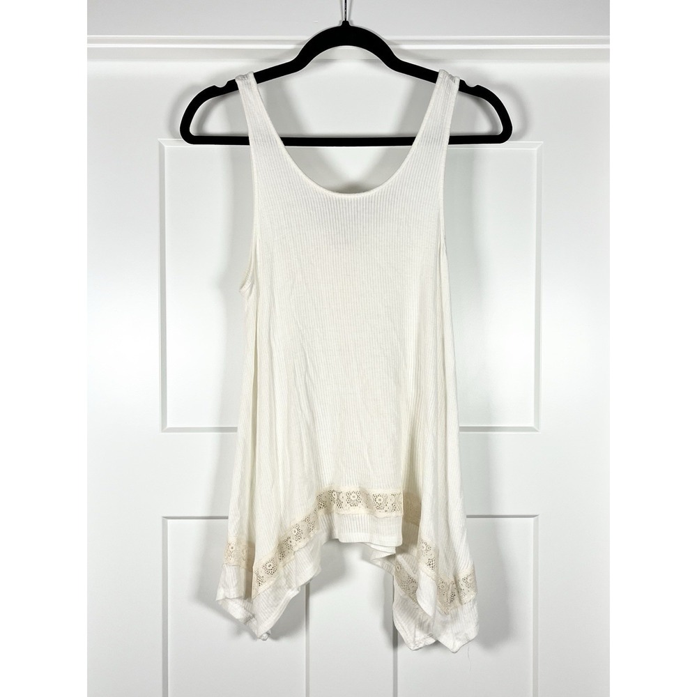 Altar'd State Womens M Sharkbite Lace Trim Ribbed Stretch Tank Top Boho Fairy